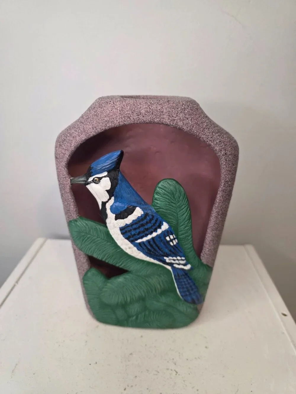 Hand Painted Blue Jay Ceramic Vase Candle Holder 8